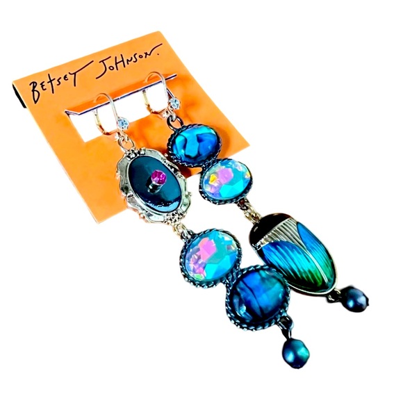 Betsey Johnson NWT Halloween Iridescent Beetle Bug Scarab Drop Earrings (J108) - Picture 4 of 6